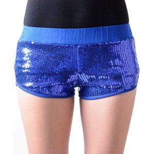 Juniors Royal Blue Metallic Stretch Bling Dancer Club Sequin Mini Shorts Pants